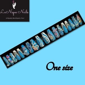 Pearly Blue Artistic Press On Nail Set-OSFA!